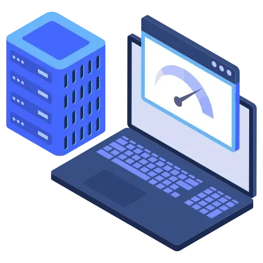 Icona che rappresenta uno stack di dispositivi e un notebook, sul quale è presente un grafico che evoca l'idea di una velocità della connessione elevata.